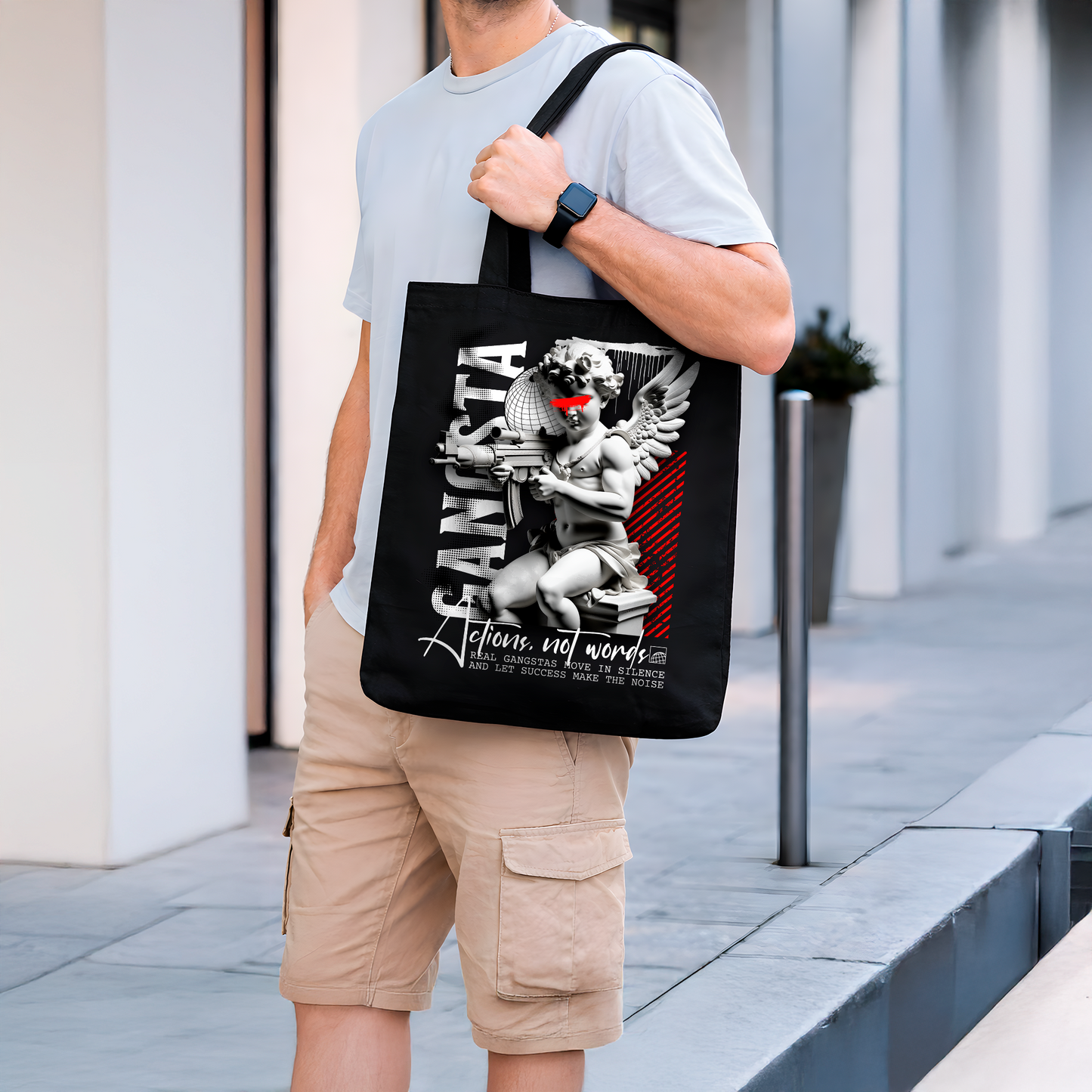 Tote bag noir Gangsta Angel
