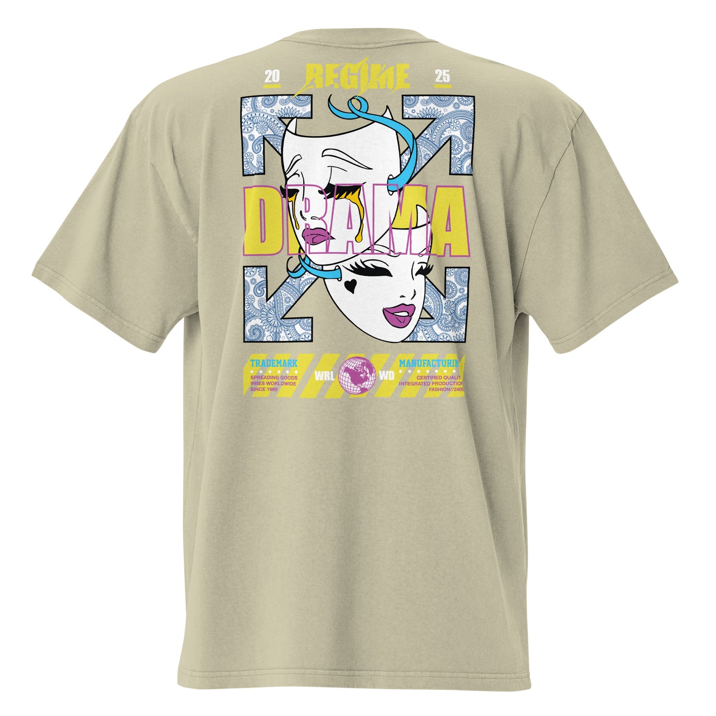 T-shirt oversize délavé Drama Regime Eucalyptus Délavé vue de dos - grand imprimé pop art au dos