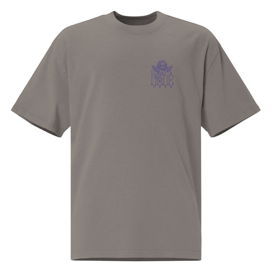 T-shirt oversize délavé The New Future Gris Délavé vue de face - imprimé chérubin à la poitrine
