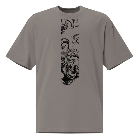 T-shirt oversize délavé Zeus God of All Gods Gris Délavé vue de face - imprimé à la poitrine