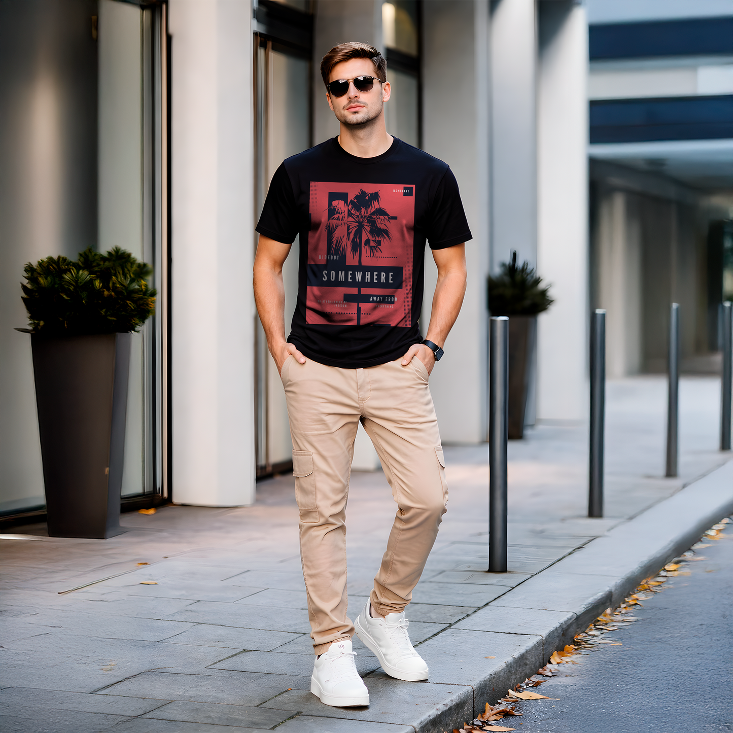 T-shirt noir homme « Somewhere » – Design urbain moderne & impression premium