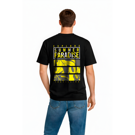 T-shirt Homme Noir “Explore Summer Paradise” – Streetwear Urbain