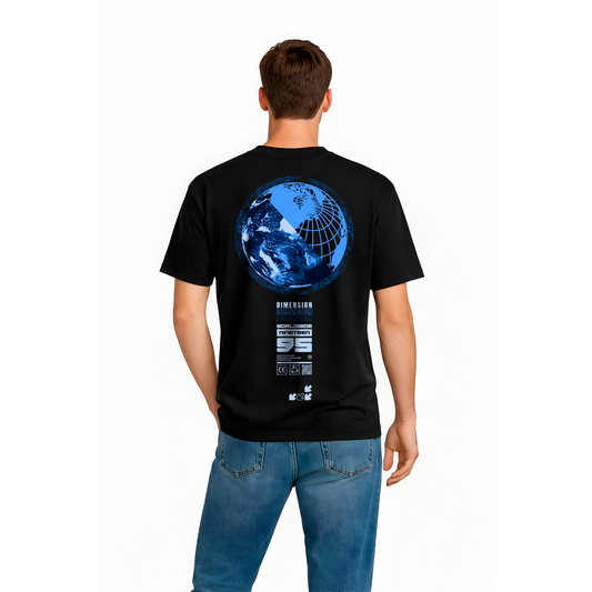 T-shirt Homme Noir “Dimension 95 Globe” – Streetwear Graphique