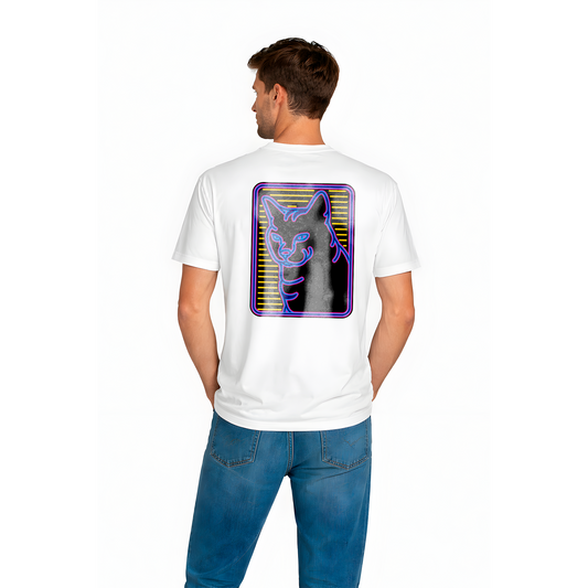 T-shirt blanc streetwear homme – Loup néon urbain