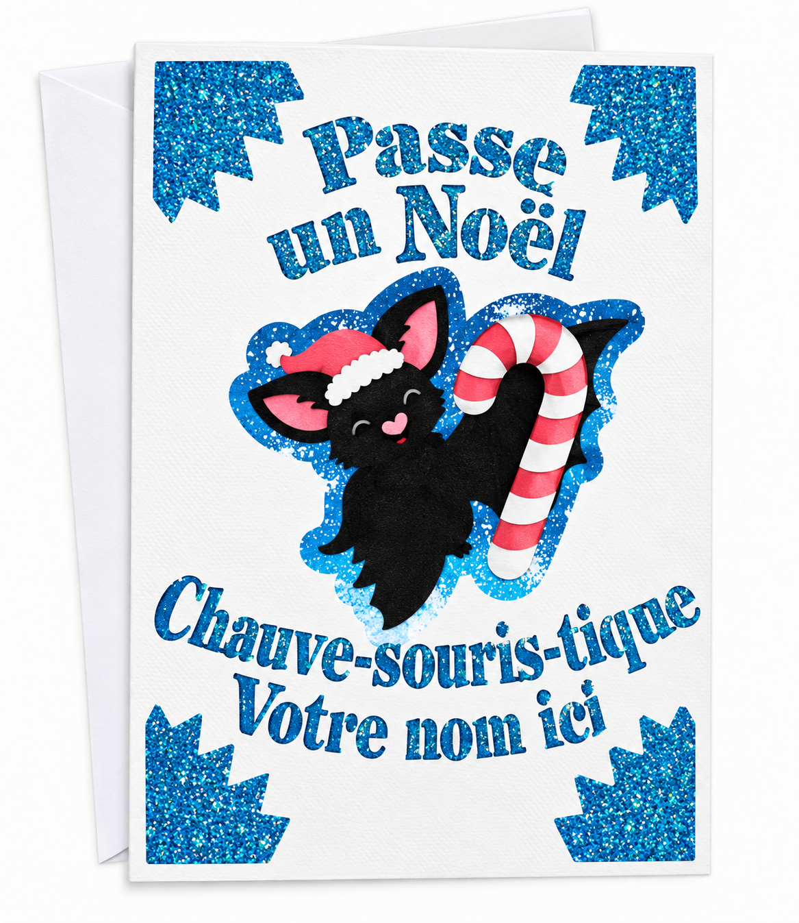 Carte de Noël Passe un Noël Chauve-souris-tique personnalisée avec un prénom