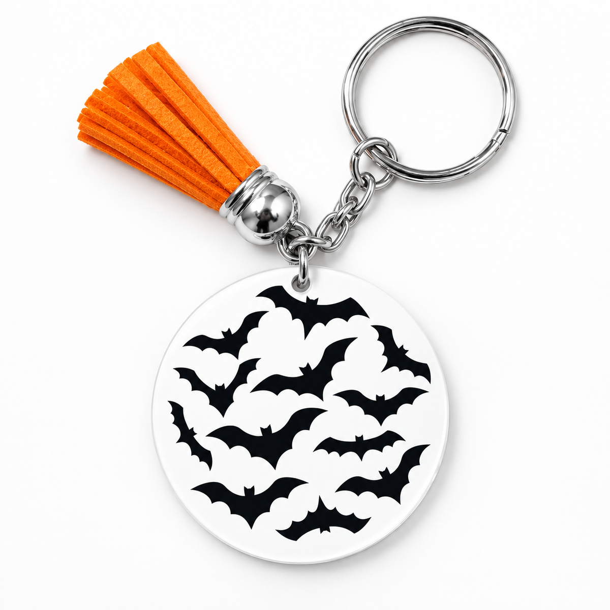 Porte-clés Halloween chauves-souris noires avec pompon orange