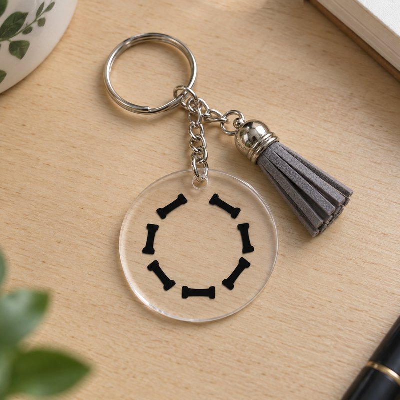 Porte-clés Halloween acrylique transparent couronne d'os noirs avec pompon gris – EDISAMP