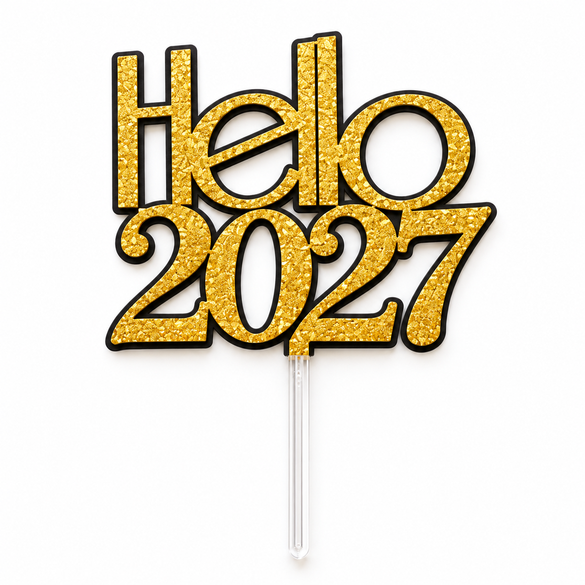 Pic à gâteau Hello 2027 doré pailleté pour fête du Nouvel An