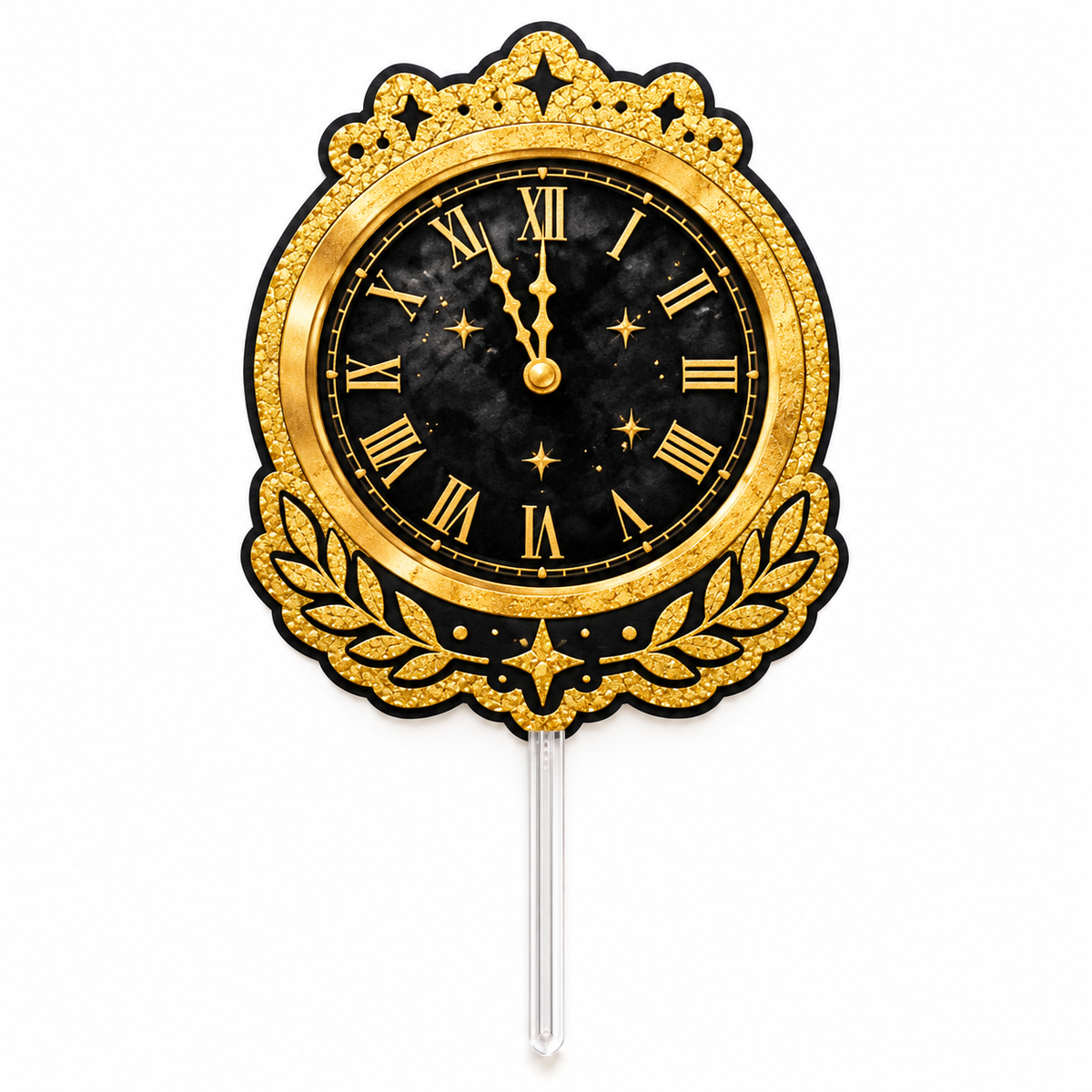 Pic à gâteau horloge de minuit noire et dorée, Saint-Sylvestre