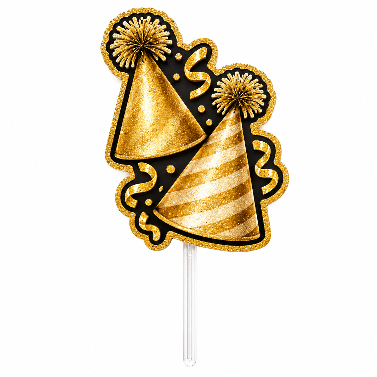 Pic à gâteau chapeaux de fête dorés pour réveillon