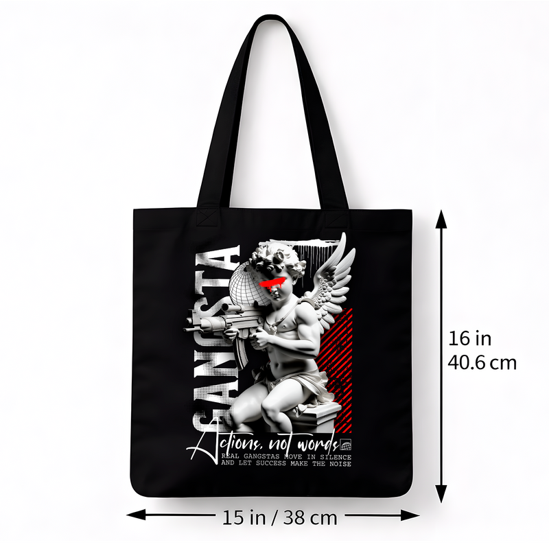 Tote bag noir Gangsta Angel – street art coton premium