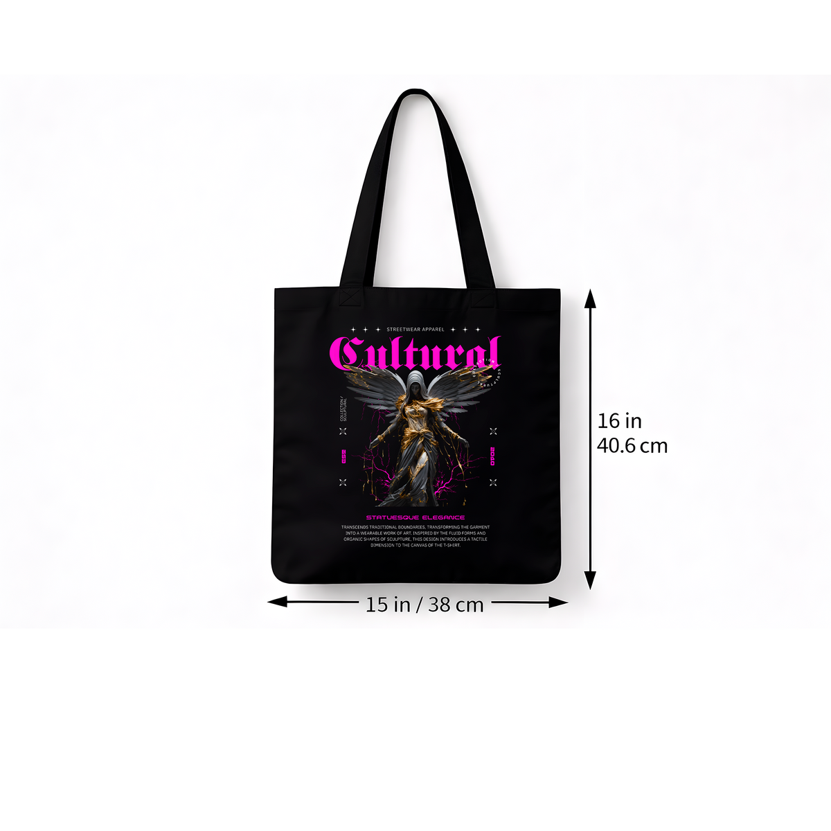 Sac Tote Bag Noir “Cultural Angel” – Tote Bag Streetwear Premium en Coton