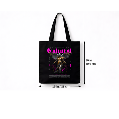 Sac Tote Bag Noir “Cultural Angel” – Tote Bag Streetwear Premium en Coton