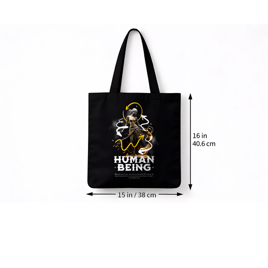 Sac tote noir « Human Being » – Art symbolique doré en coton épais