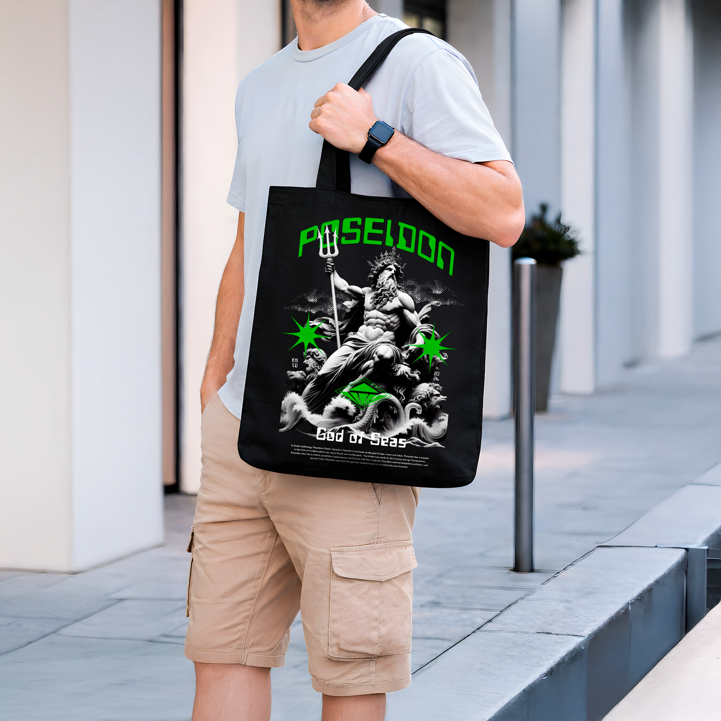 Sac tote noir Poseidon “God of Seas”