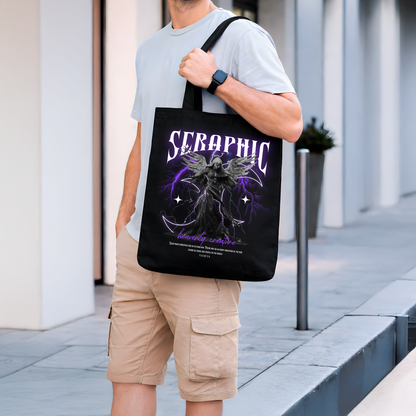 Sac tote noir “Seraphic” – Ange sombre violet