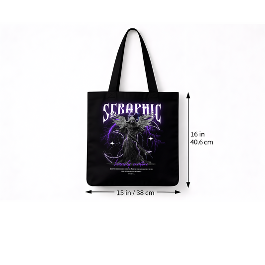 Sac tote noir “Seraphic” – Ange sombre violet