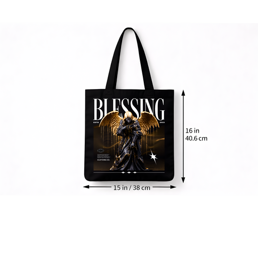 Sac Tote Noir « Blessing Angel » – Design Ange Doré