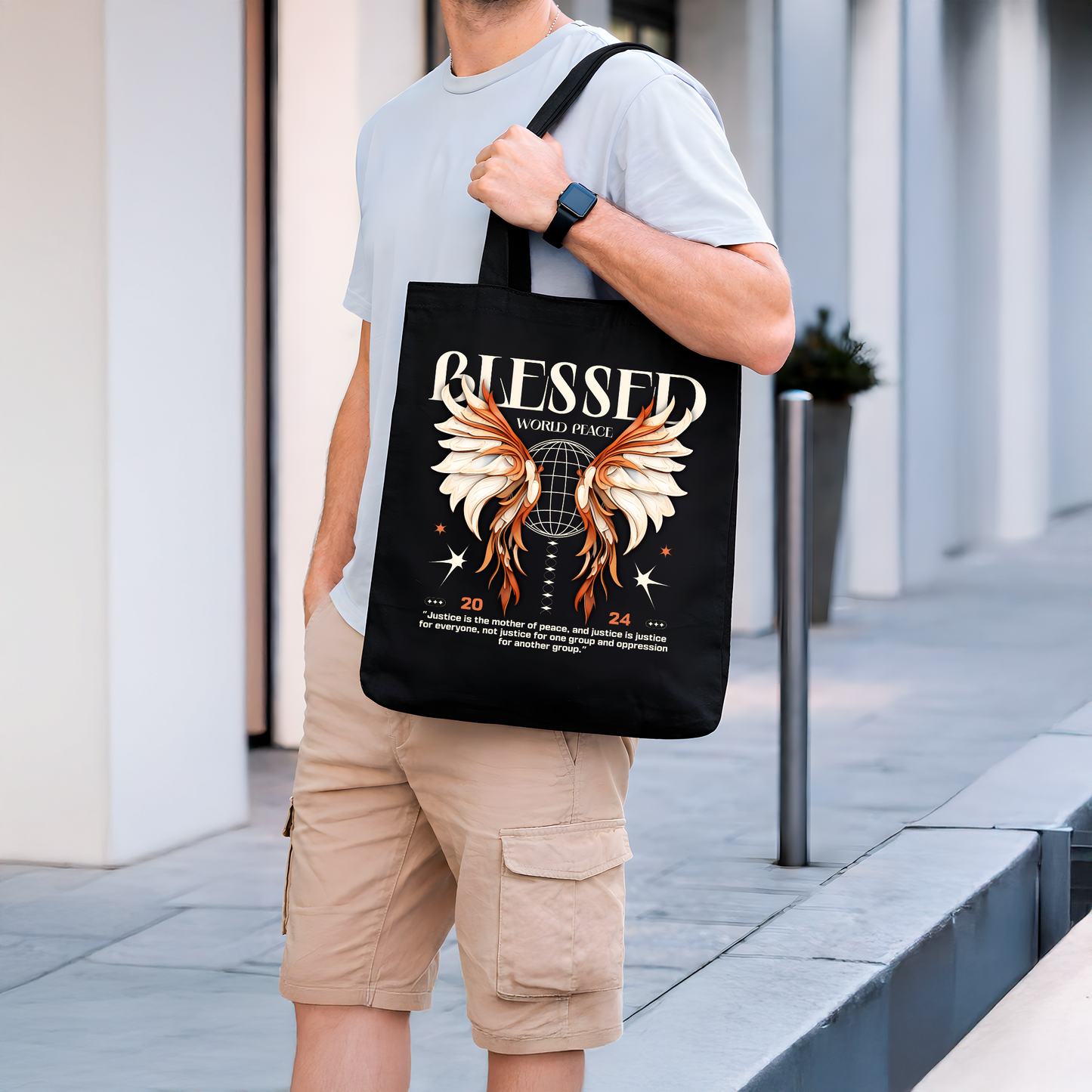 Sac Tote Bag Noir « BLESSED – World Peace