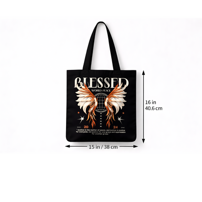 Sac Tote Bag Noir « BLESSED – World Peace