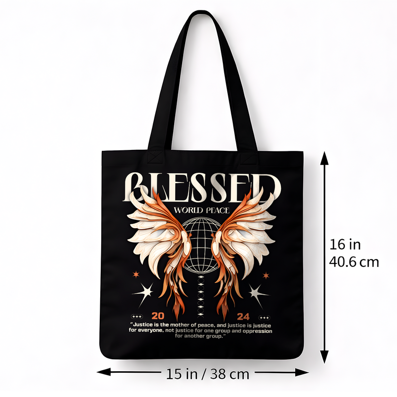 Tote bag noir BLESSED World Peace – coton DTF