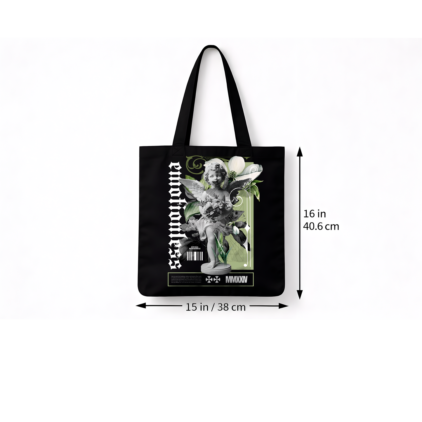 Sac tote bag noir artistique Ange floral