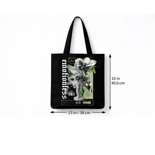 Sac tote bag noir artistique Ange floral