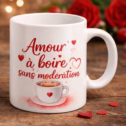 Mug Saint-Valentin “Amour à boire sans modération”