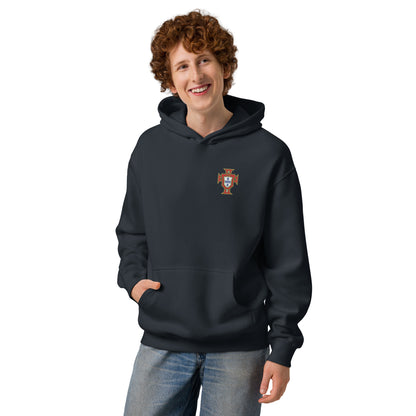 Sweat à capuche oversize Portugal bleu marine face - écusson
