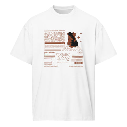 T-shirt boxy Cat Lovers 1999 blanc face - illustration chat terracotta streetwear
