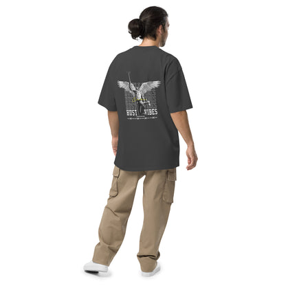 T-shirt oversize délavé Hustle Vibes Noir Délavé vue de dos - grand imprimé ange streetwear au dos