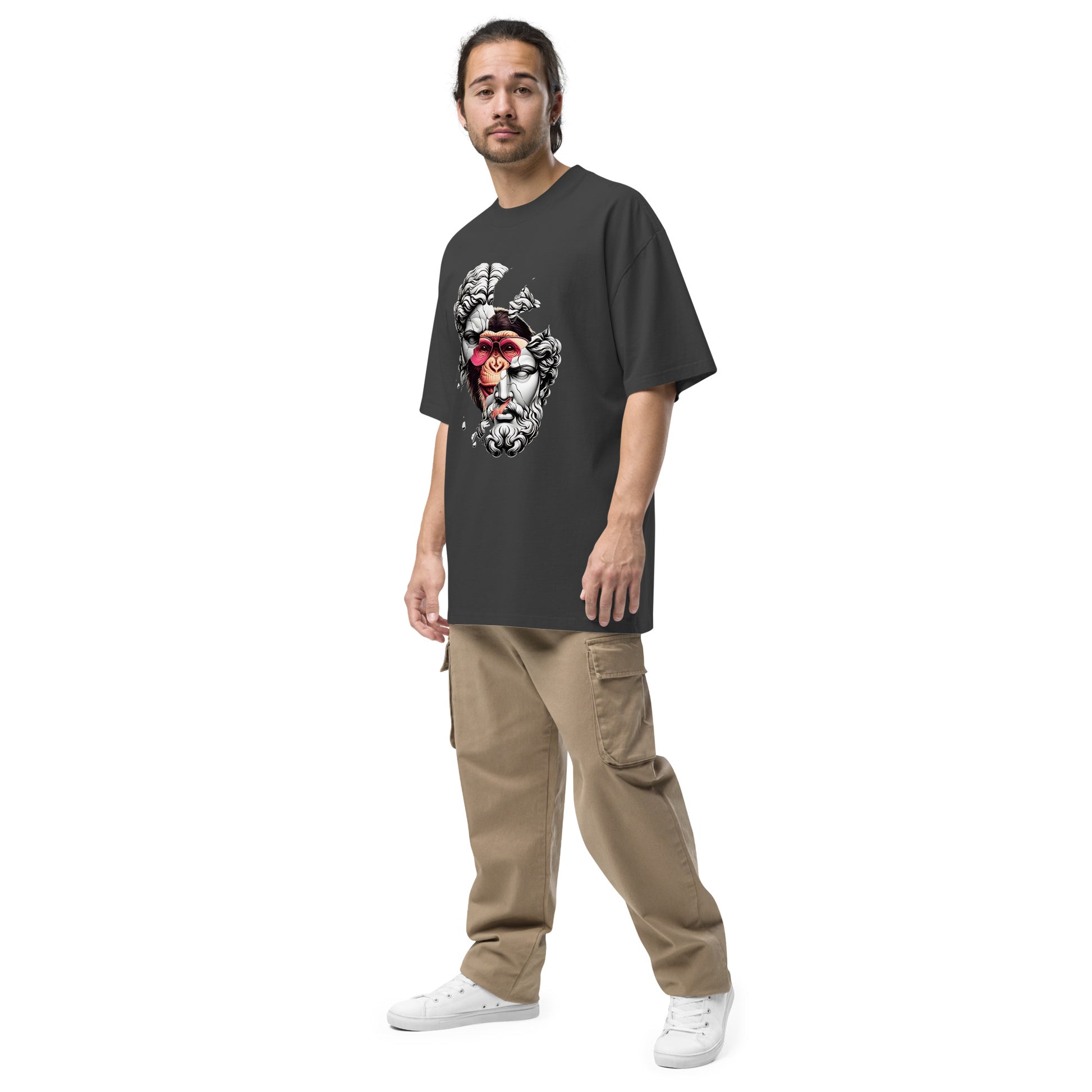 T-shirt oversize délavé Hustle Vibes Noir Délavé profil gauche - coupe oversize streetwear
