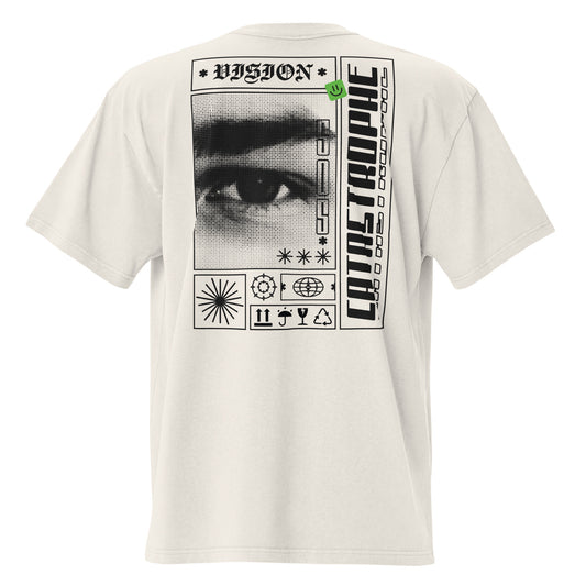 T-shirt oversize délavé Vision Catastrophic ivoire délavé dos - imprimé Vision et œil halftone