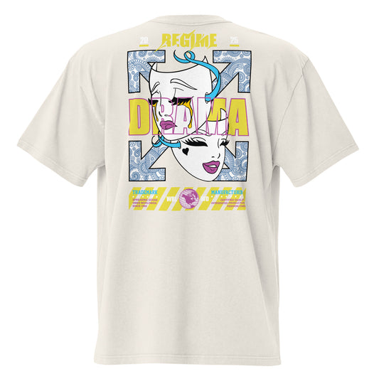 T-shirt oversize délavé Drama Regime Ivoire Délavé vue de dos - grand imprimé pop art au dos