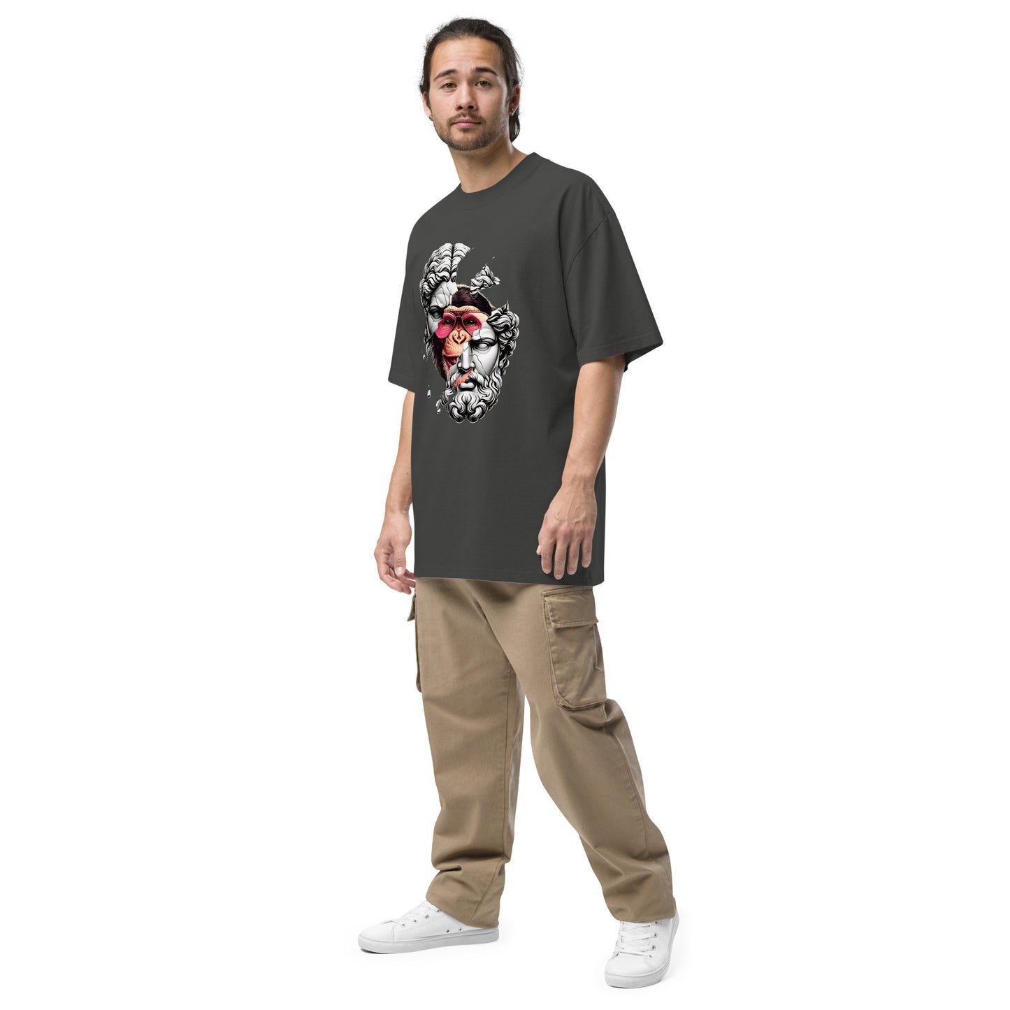 T-shirt oversize délavé Hustle Vibes Anthracite Délavé profil gauche - coupe oversize streetwear