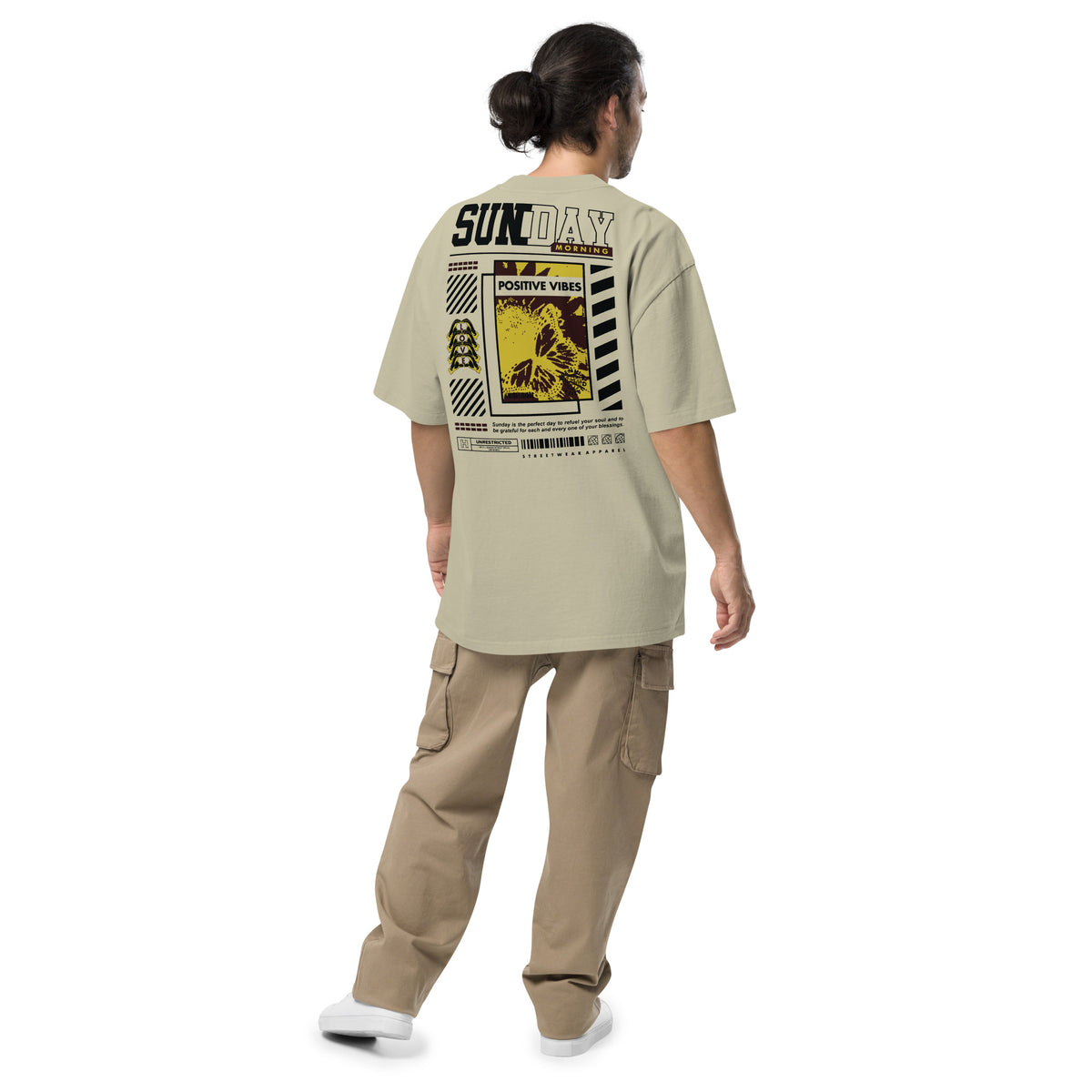 T-shirt oversize Sunday Morning Eucalyptus Délavé dos - grand imprimé Sunday Morning Positive Vibes