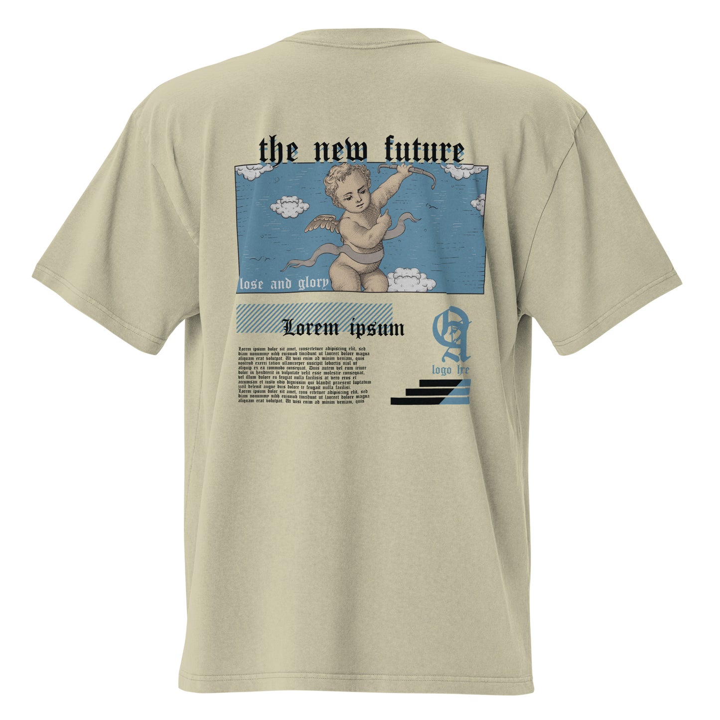 T-shirt oversize délavé The New Future Eucalyptus Délavé vue de dos - grand imprimé chérubin au dos