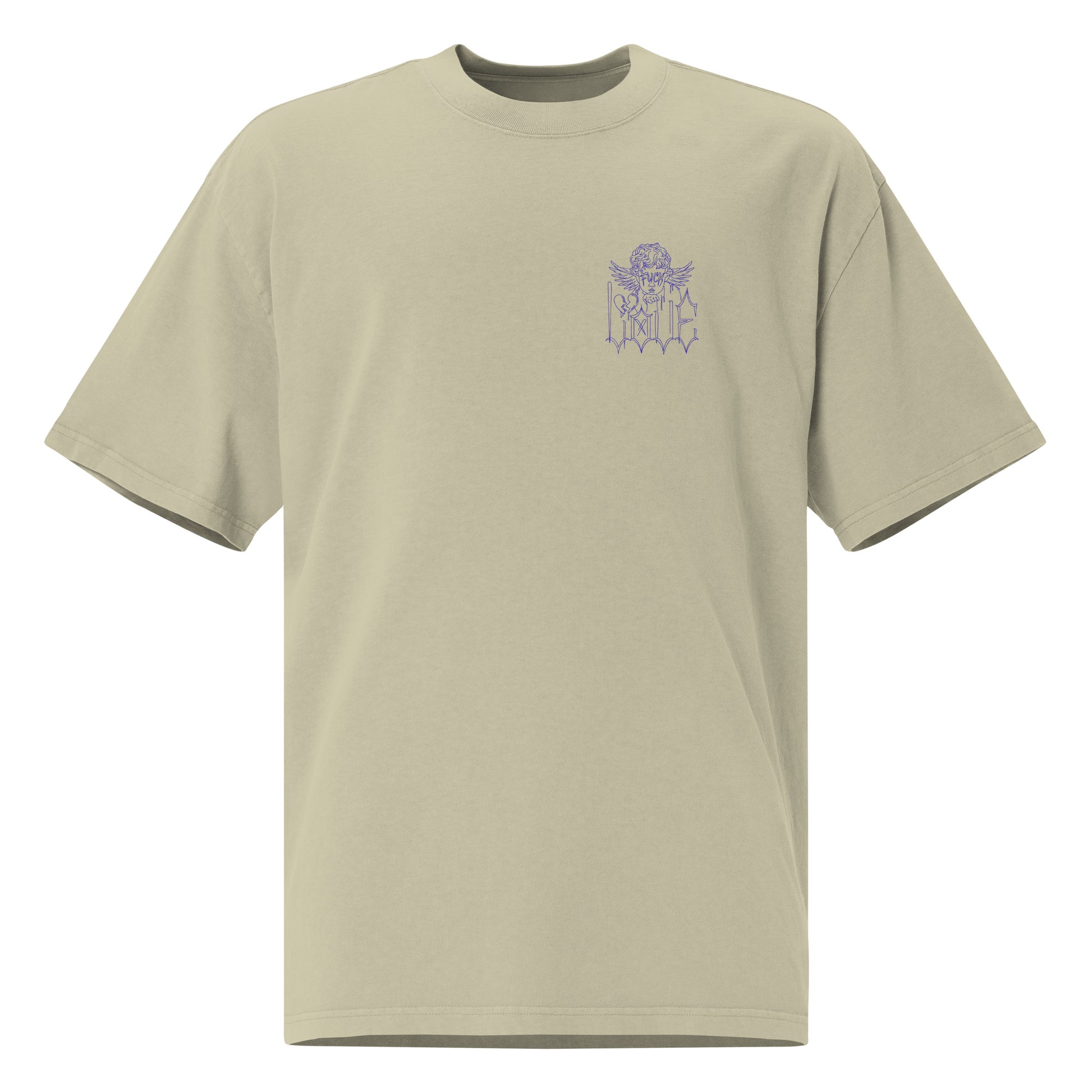 T-shirt oversize délavé The New Future Eucalyptus Délavé vue de face - imprimé chérubin à la poitrine