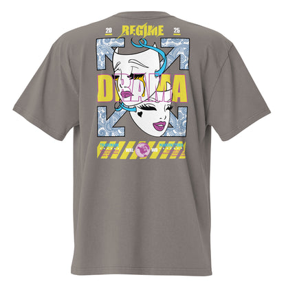 T-shirt oversize délavé Drama Regime Gris Délavé vue de dos - grand imprimé pop art au dos