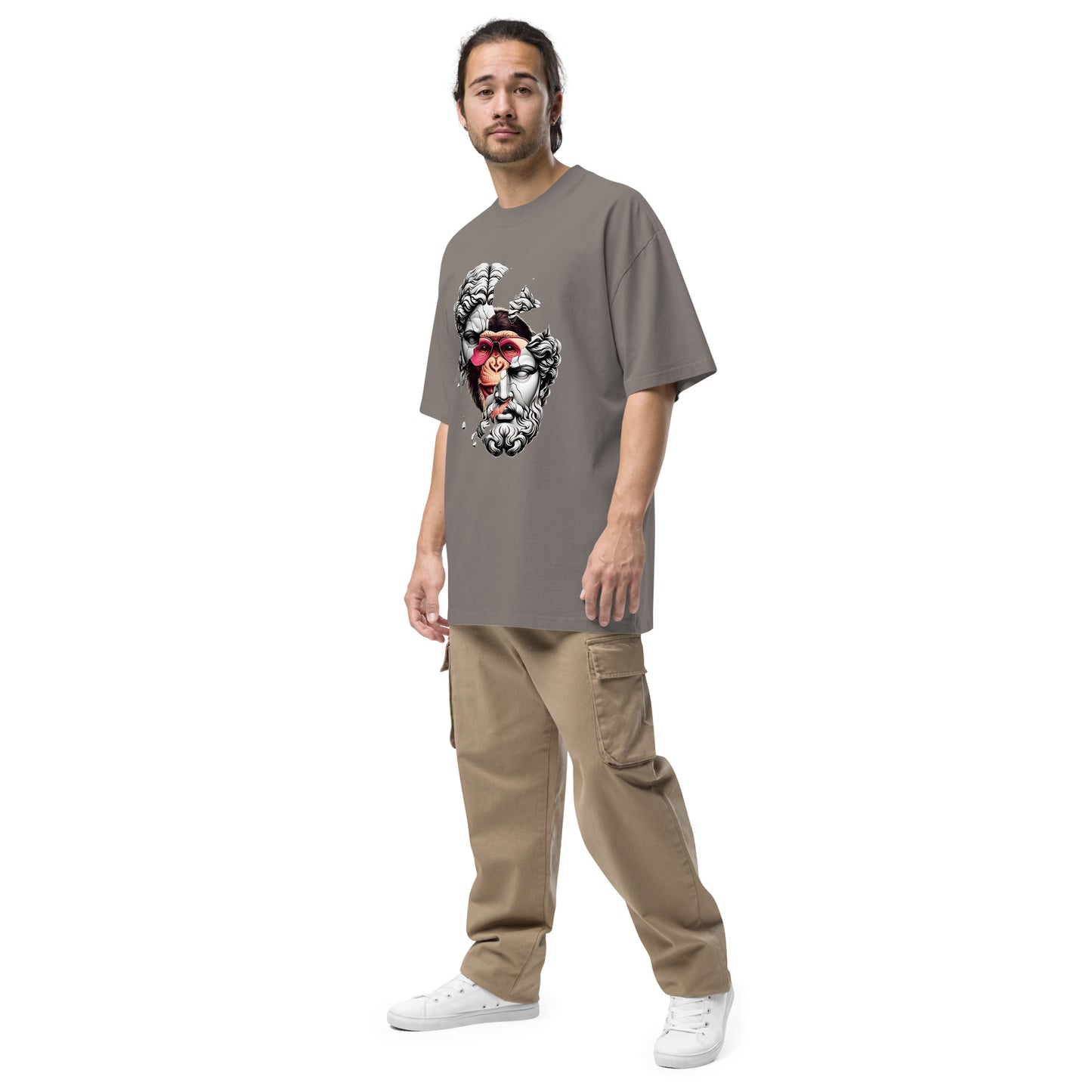 T-shirt oversize délavé Hustle Vibes Gris Délavé profil gauche - coupe oversize streetwear