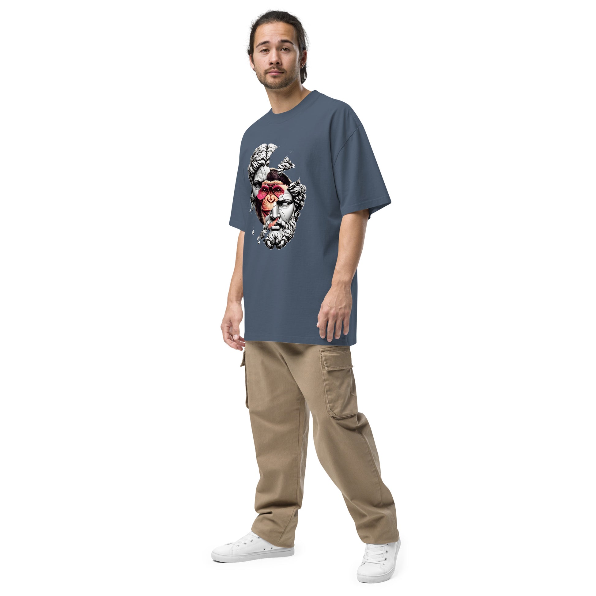 T-shirt oversize délavé Hustle Vibes Indigo Délavé profil gauche - coupe oversize streetwear