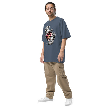 T-shirt oversize délavé Hustle Vibes Indigo Délavé profil gauche - coupe oversize streetwear