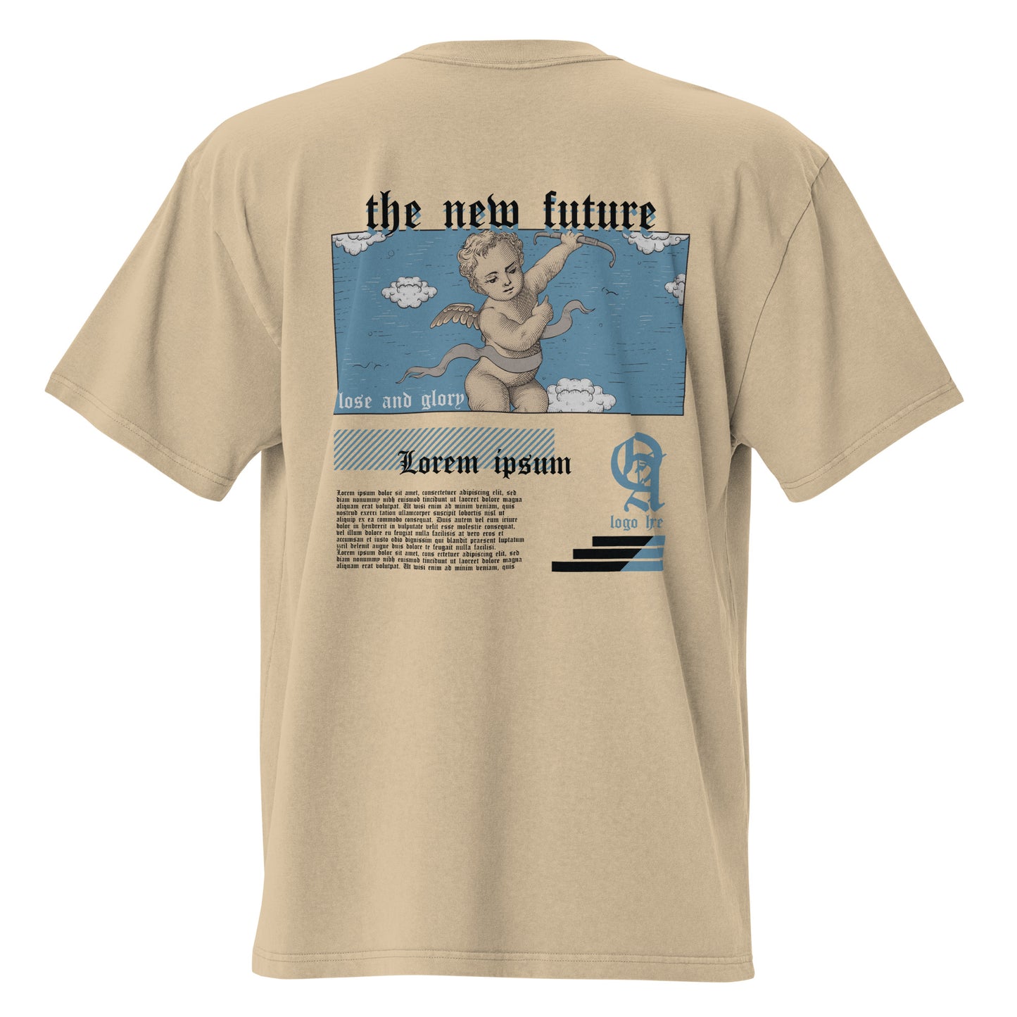 T-shirt oversize délavé The New Future Kaki Délavé vue de dos - grand imprimé chérubin au dos