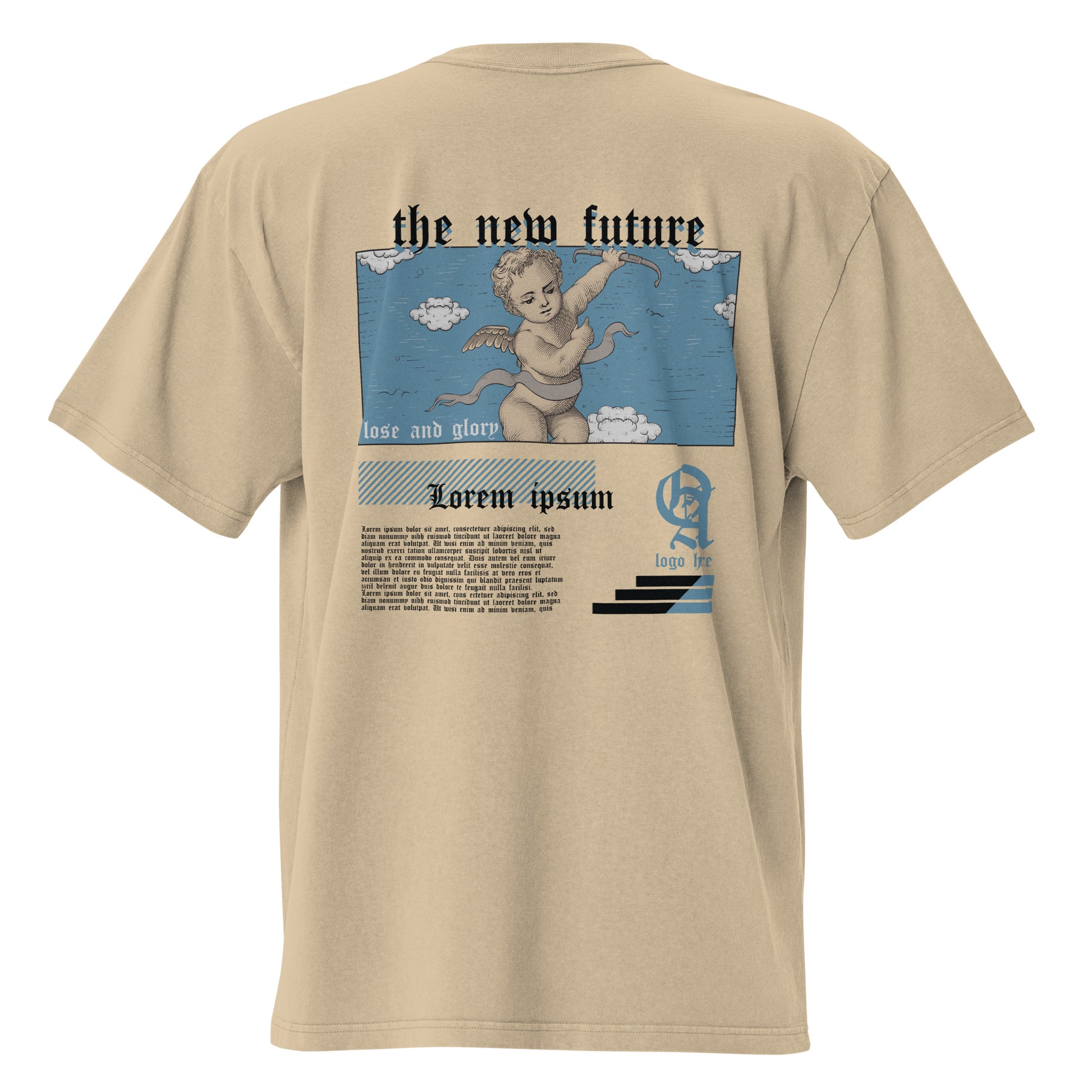 T-shirt oversize délavé The New Future Kaki Délavé vue de dos - grand imprimé chérubin au dos
