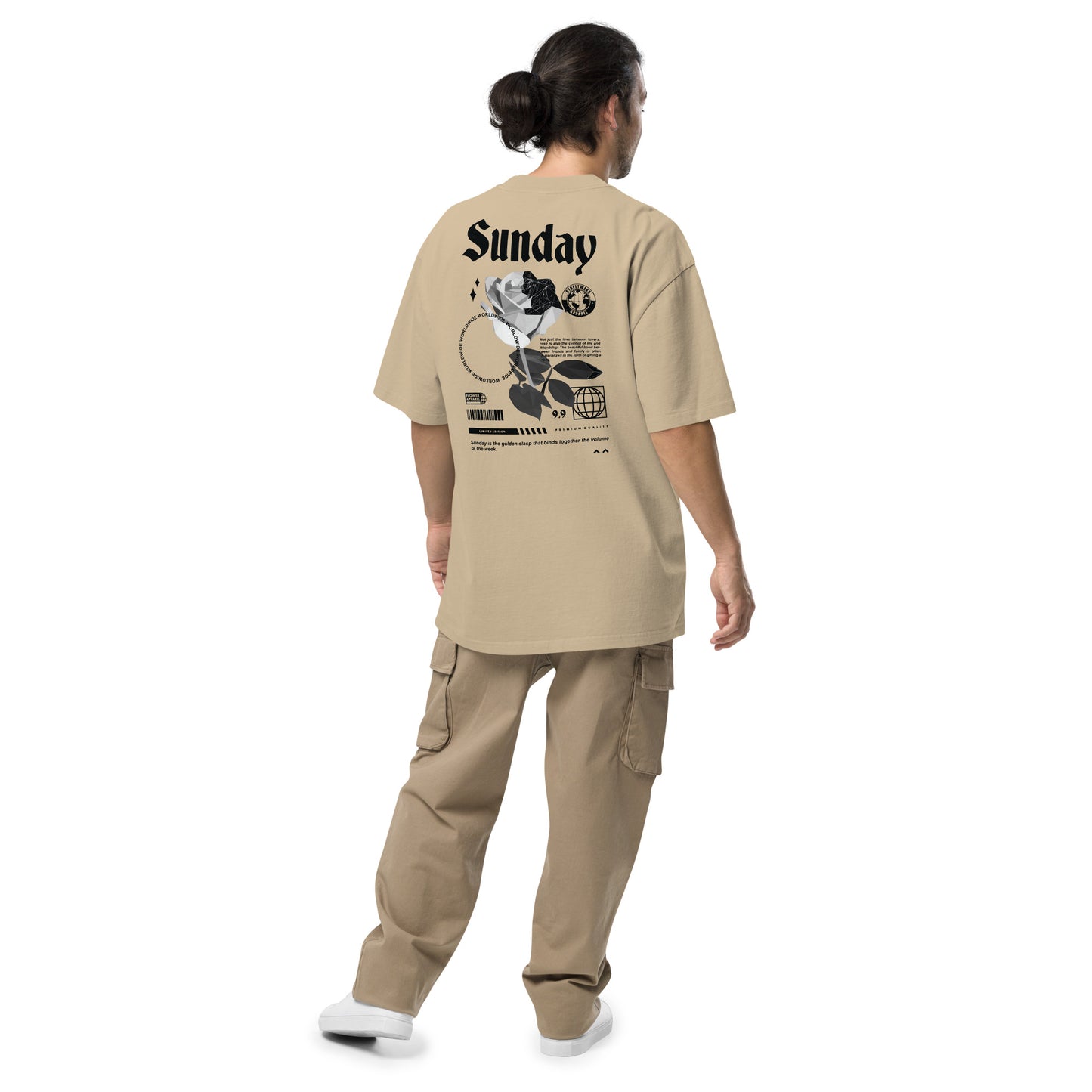 T-shirt oversize délavé Sunday Rose kaki délavé dos - grand titre gothique Sunday rose noire