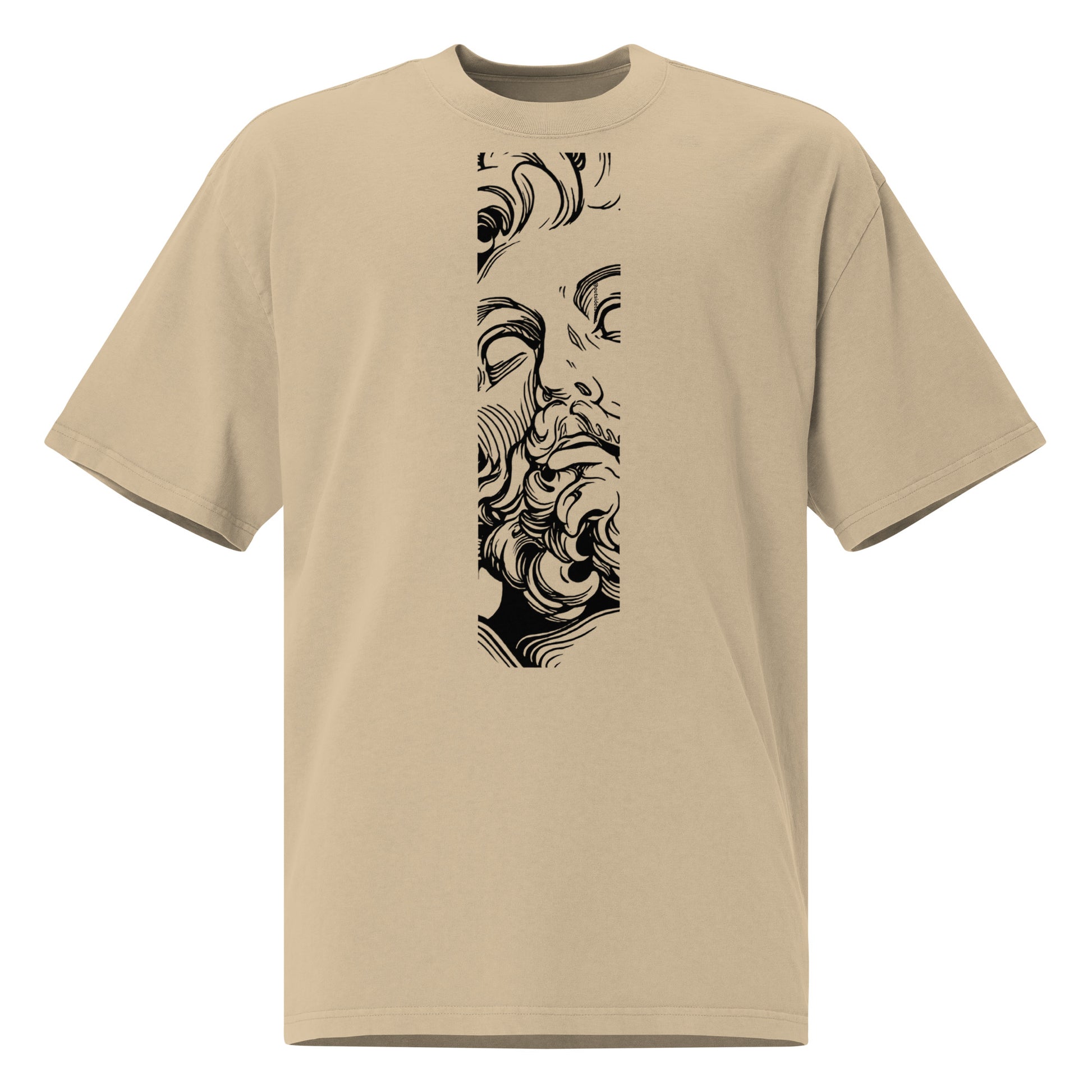 T-shirt oversize délavé Zeus God of All Gods Kaki Délavé vue de face - imprimé à la poitrine