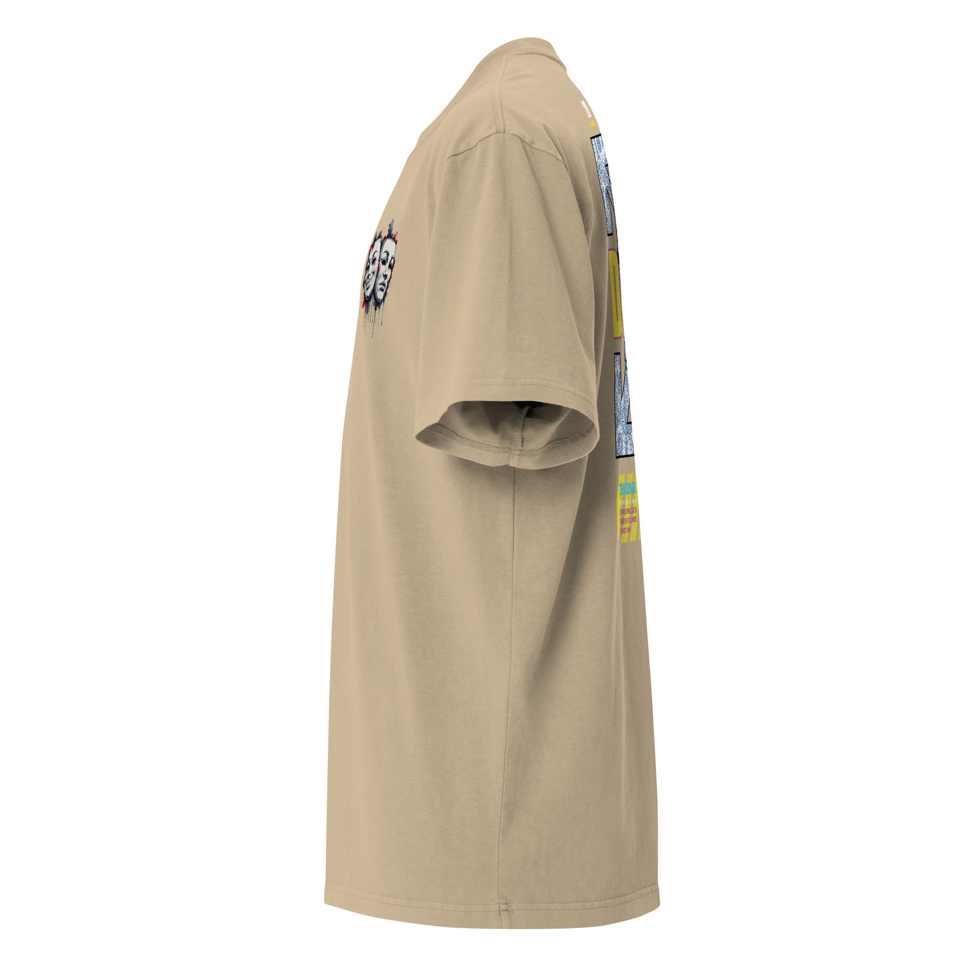 T-shirt oversize délavé Drama Regime Kaki Délavé profil gauche - coupe oversize streetwear