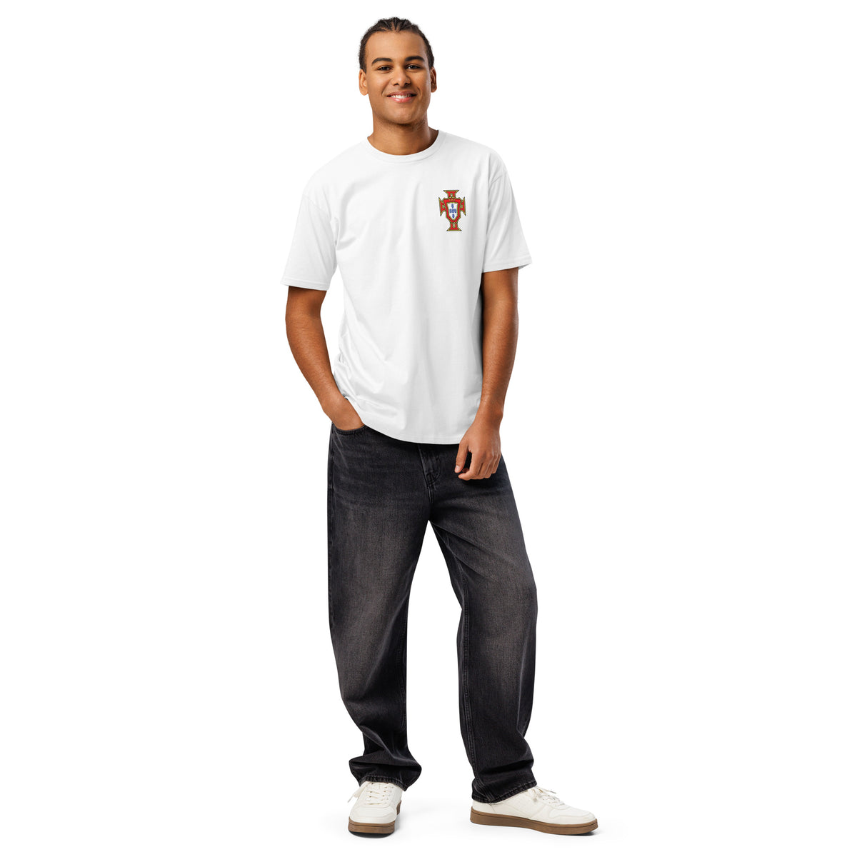 T-shirt premium Cristiano Ronaldo Portugal blanc face - écusson