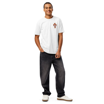 T-shirt premium Cristiano Ronaldo Portugal blanc face - écusson