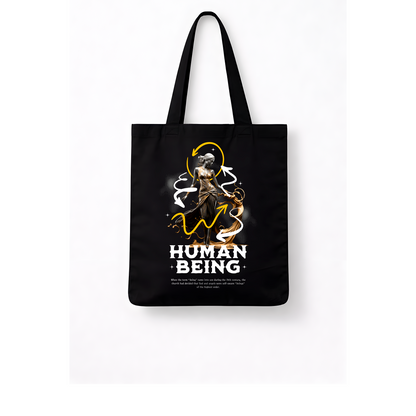 Sac tote noir « Human Being » – Art symbolique doré en coton épais